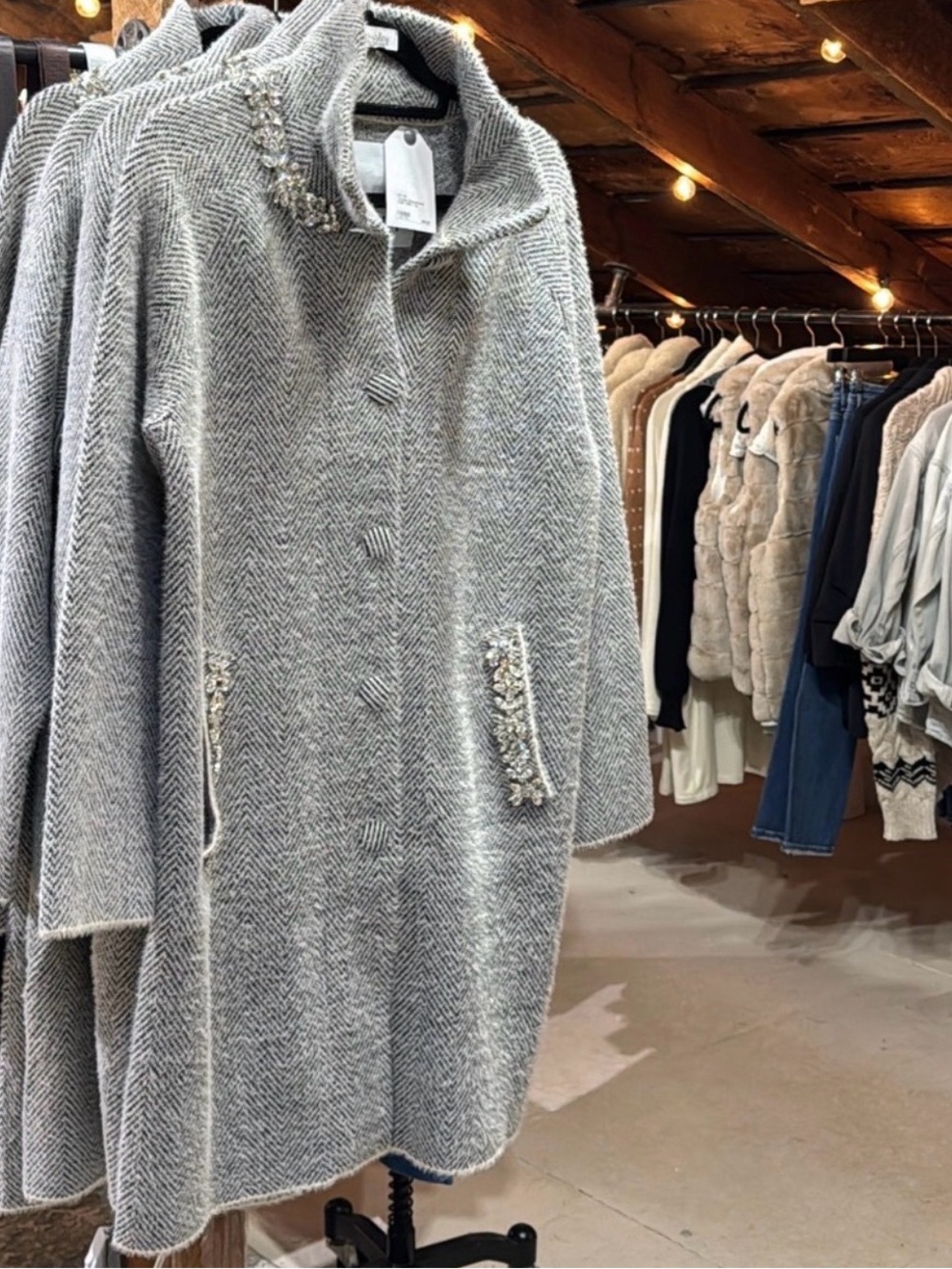 NVLT Crystal Embellished Sweater Coat